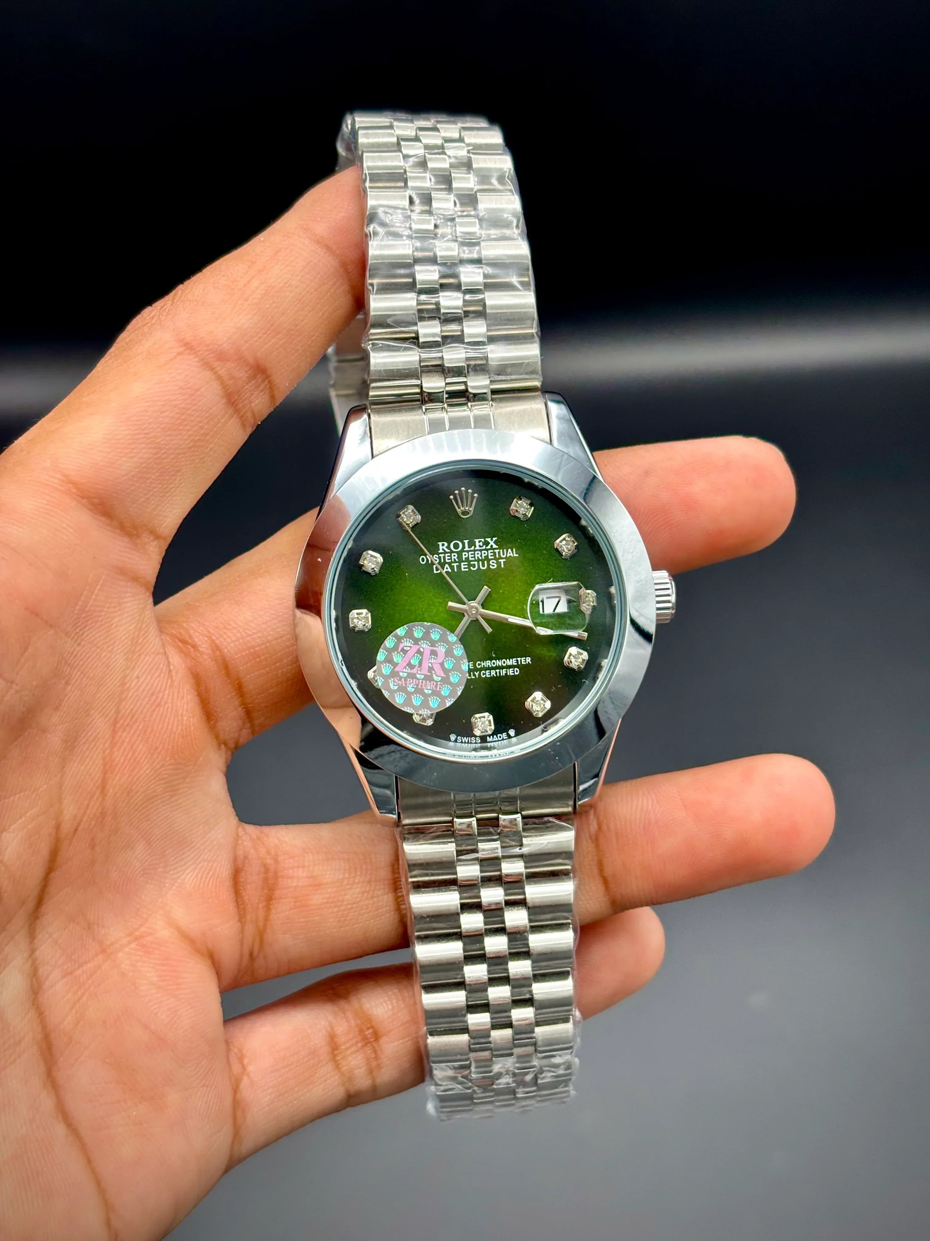 Olive Green Dial Datejust Style Watch – Polished Silver Bracelet (41 mm) - elapse