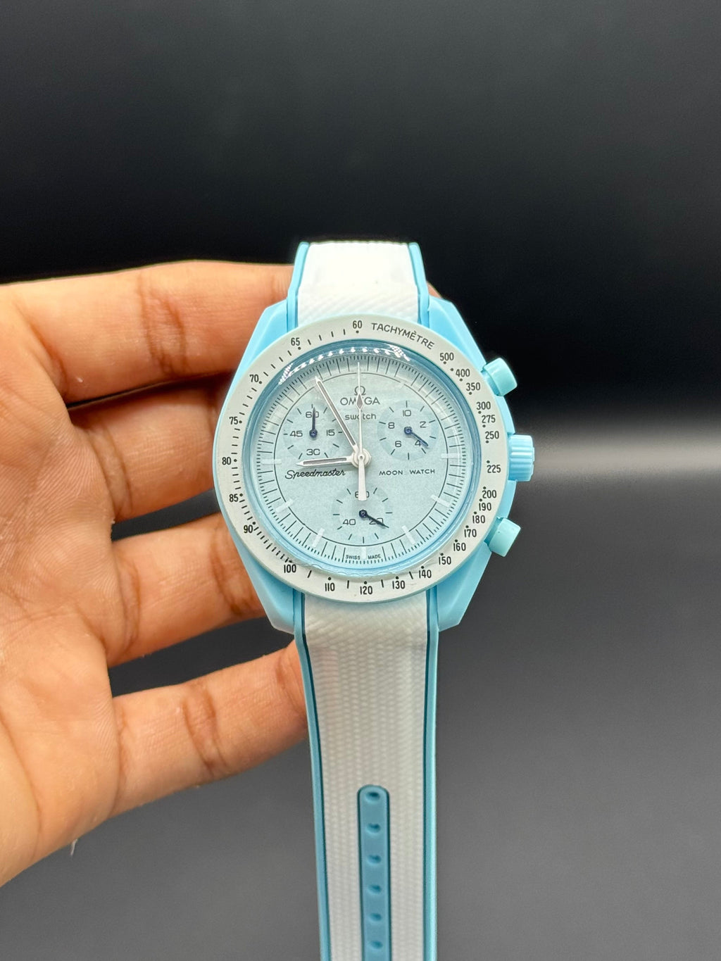 Ice Blue Dial Chronograph Style | Quartz Movement | White Silicone Strap | Lightweight Comfort | Bold Sport-Luxury Design