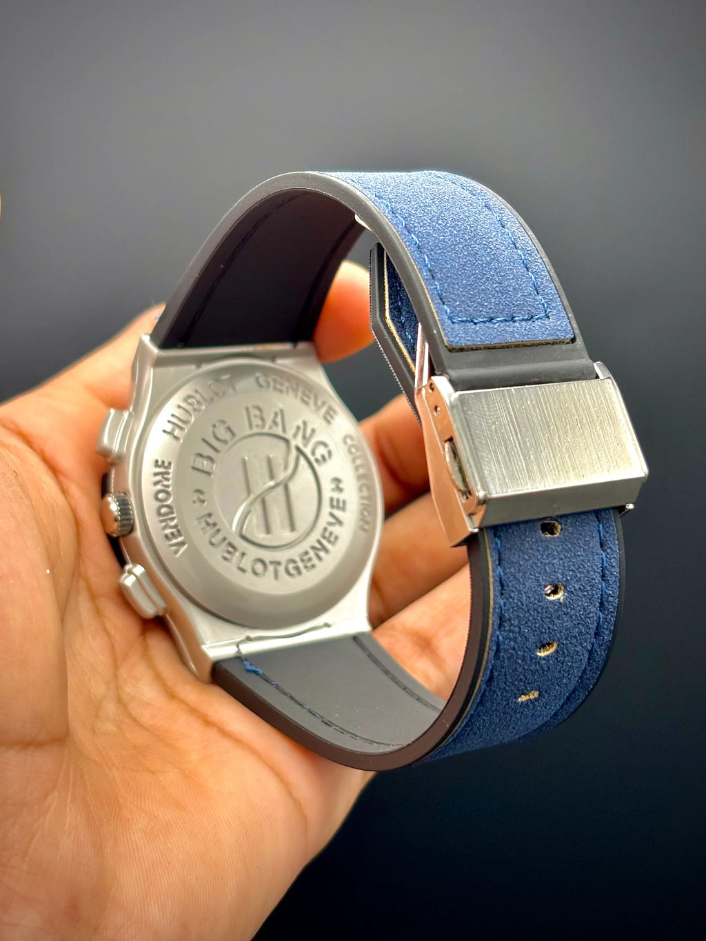 Hublot – Blue Dial with Silver Case & Blue Leather Strap - elapse
