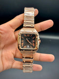 Rose Gold Iced Santos – Cartier-Inspired Moissanite Luxury Watch - elapse
