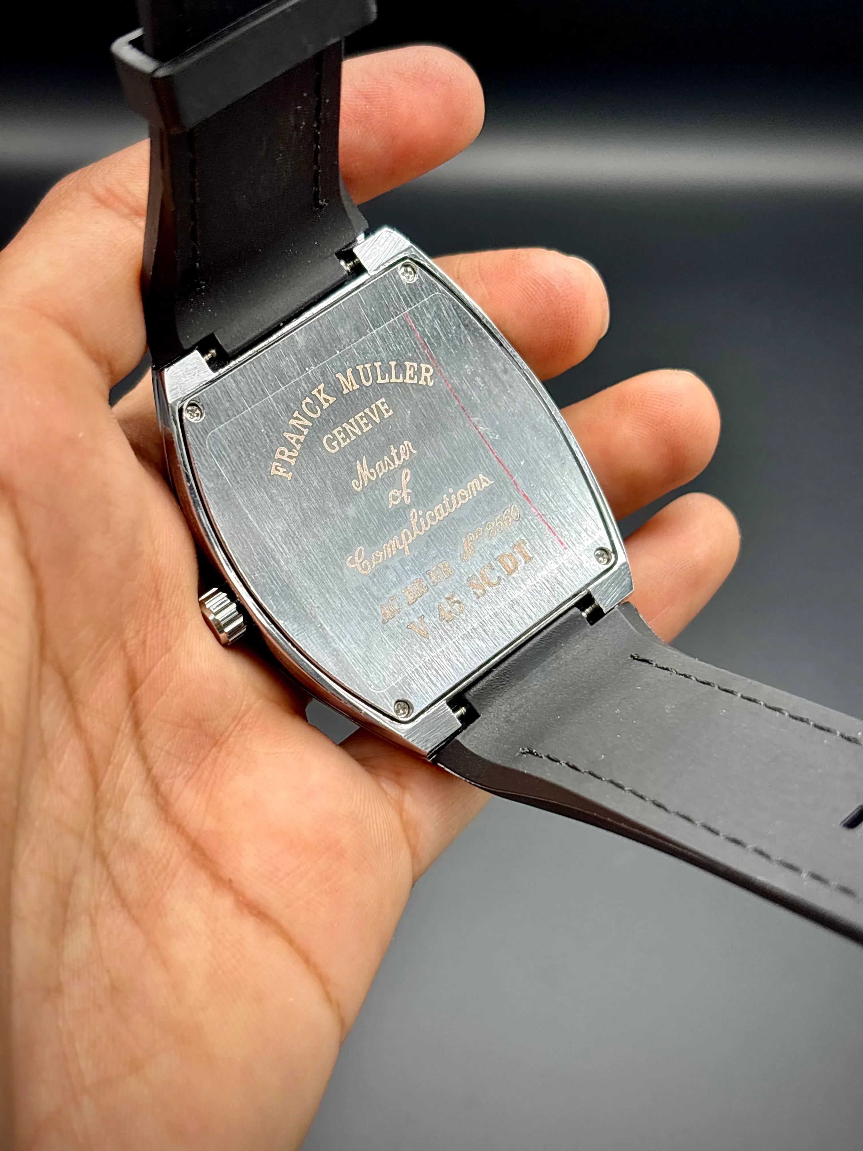 Franck Muller – Black Dial with Silver Case & Black Leather Strap - elapse