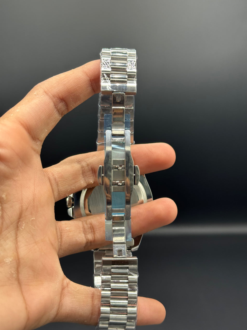 Submariner Style Watch - Ice Blue Dial - Silver Stainless Steel Strap - Rotating Bezel - Date Display -