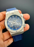 Hublot – Blue Dial with Silver Case & Blue Leather Strap - elapse