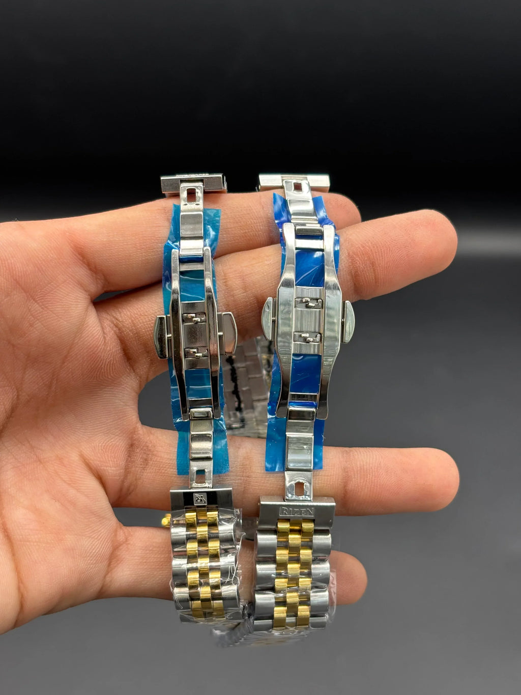 RIZEN Two-Tone Gold & Silver Couple Watch Set – Emerald Green Dial | Premium Quartz - elapse