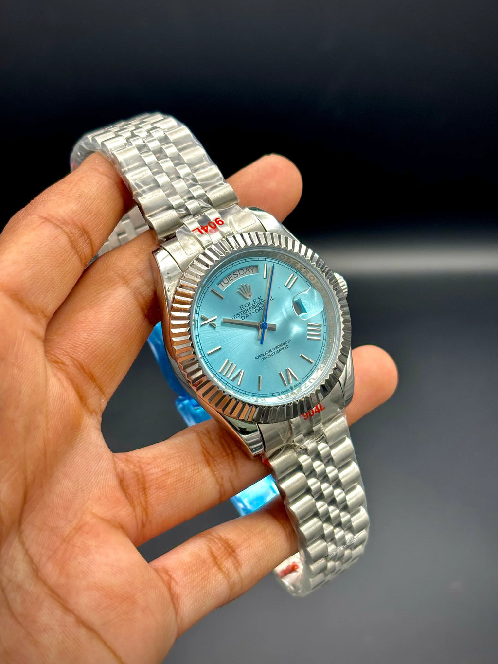 Master Grade YZ Day-Date – Rolex-Inspired Silver Watch (Tiffany Blue Dial) - elapse