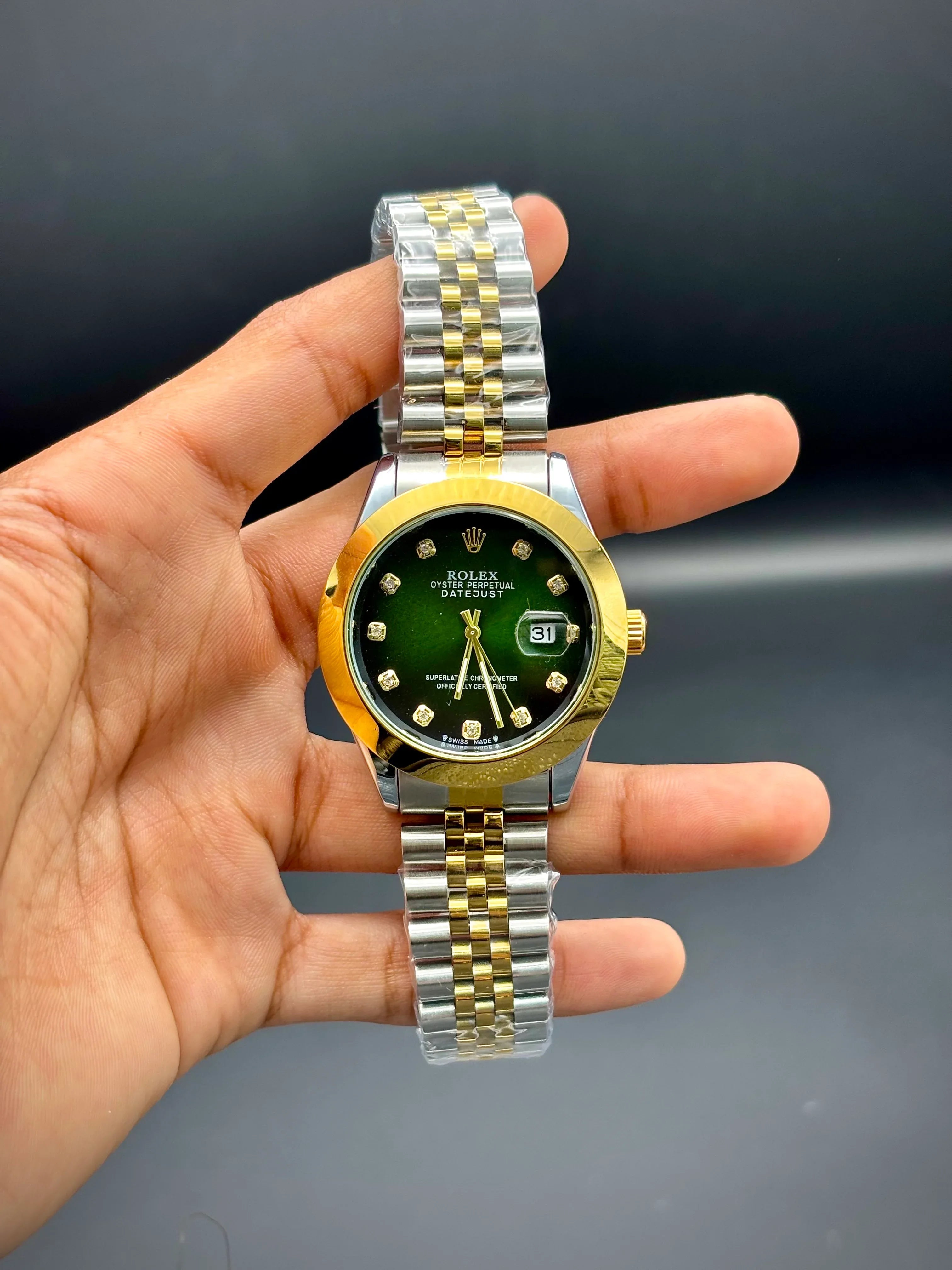 Green Diamond-Marker Watch – Two-Tone Gold & Silver Bracelet (41 mm) - elapse