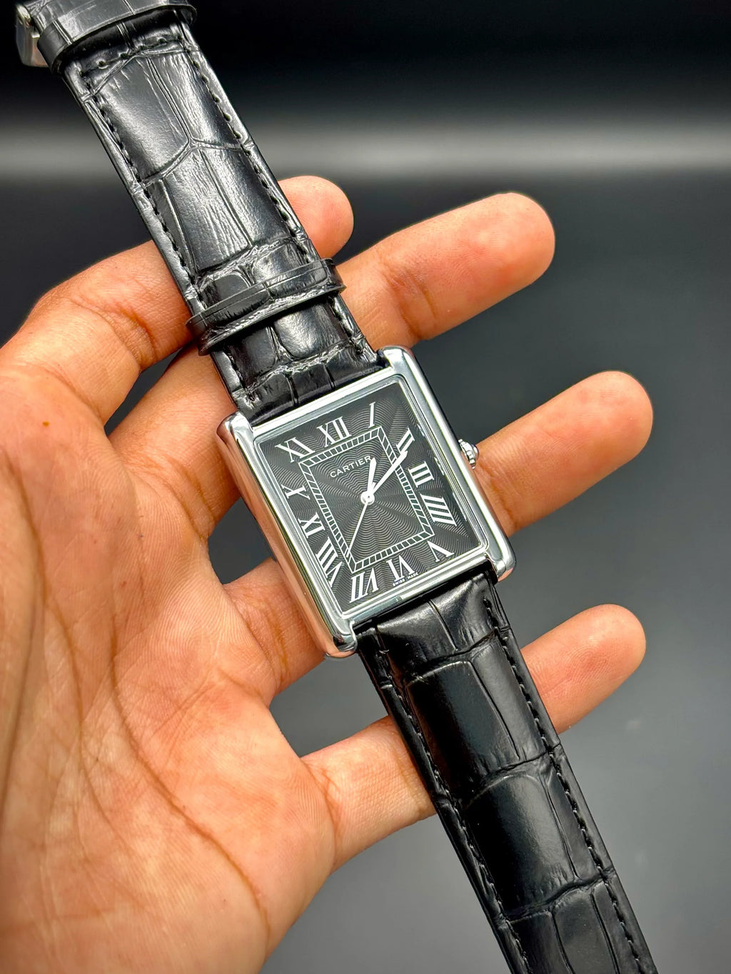 Cartier Tank – Black Dial with Black Leather Strap - elapse