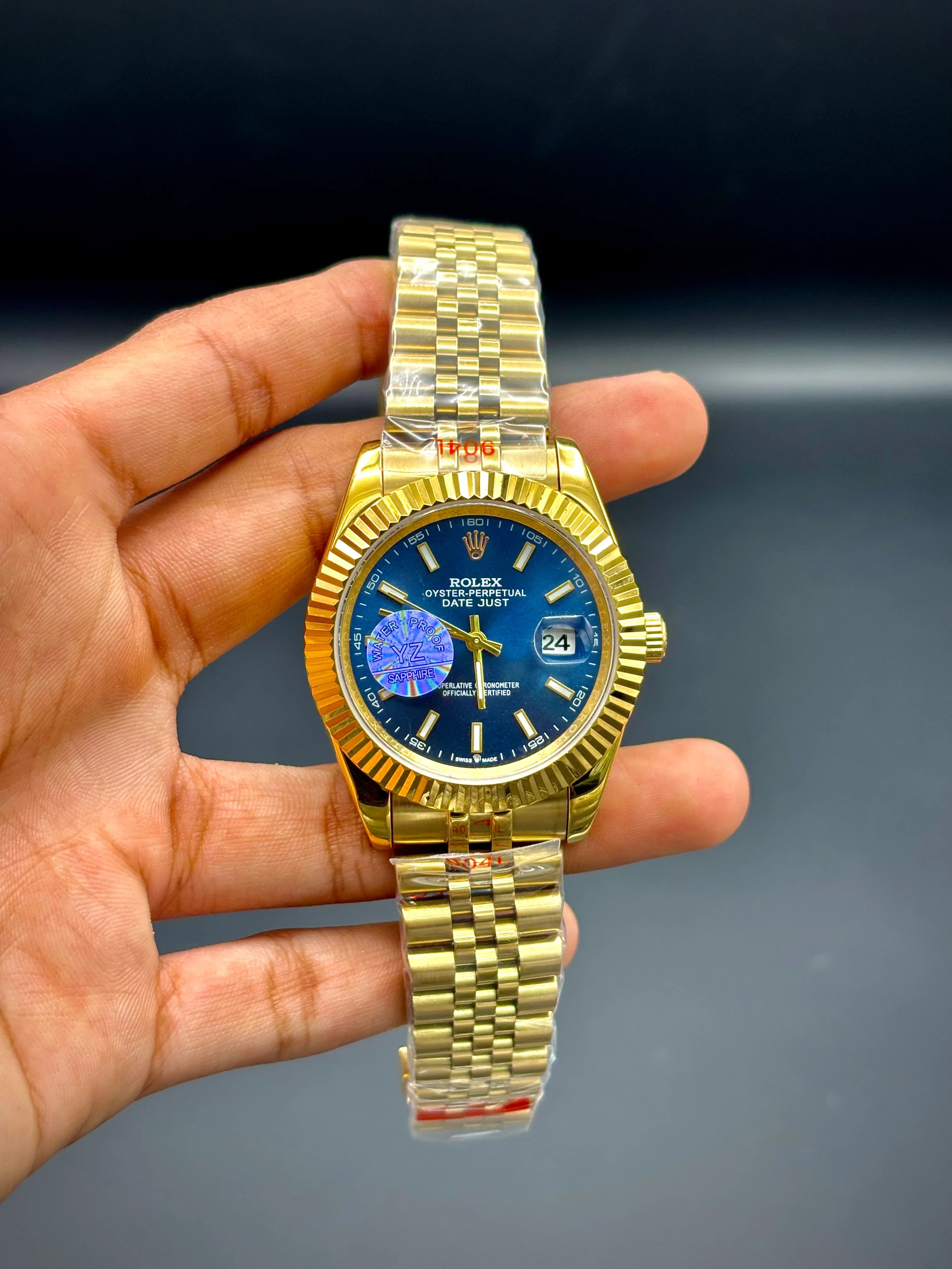 Master Grade YZ Day-Date – Rolex-Inspired Gold Watch (Blue Dial) - elapse