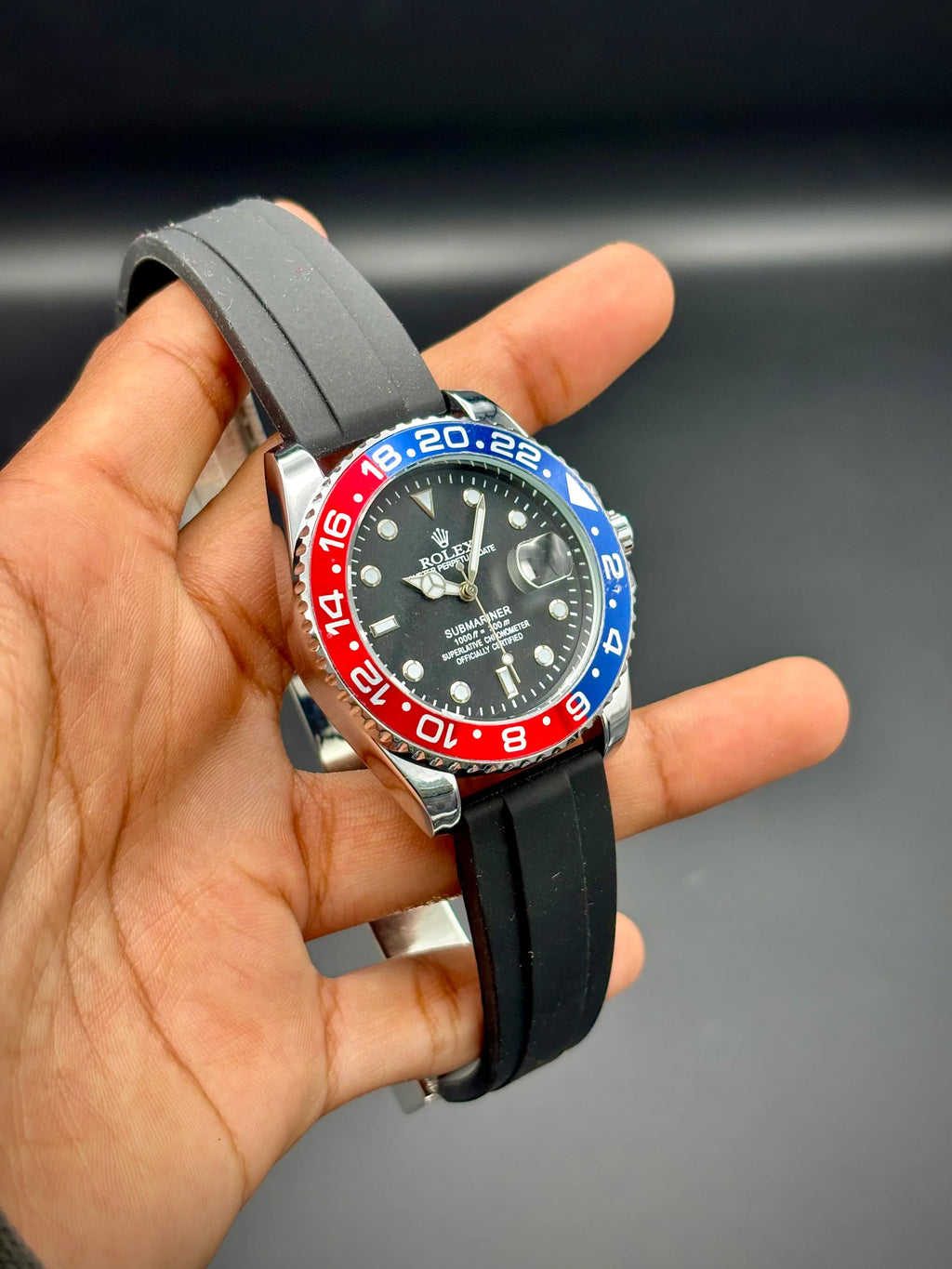 Black Dial "Pepsi" Bezel Watch – Silver Jubilee Bracelet (41 mm) - elapse