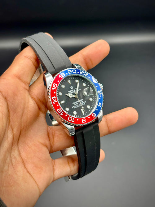 Black Dial "Pepsi" Bezel Watch – Silver Jubilee Bracelet (41 mm) - elapse