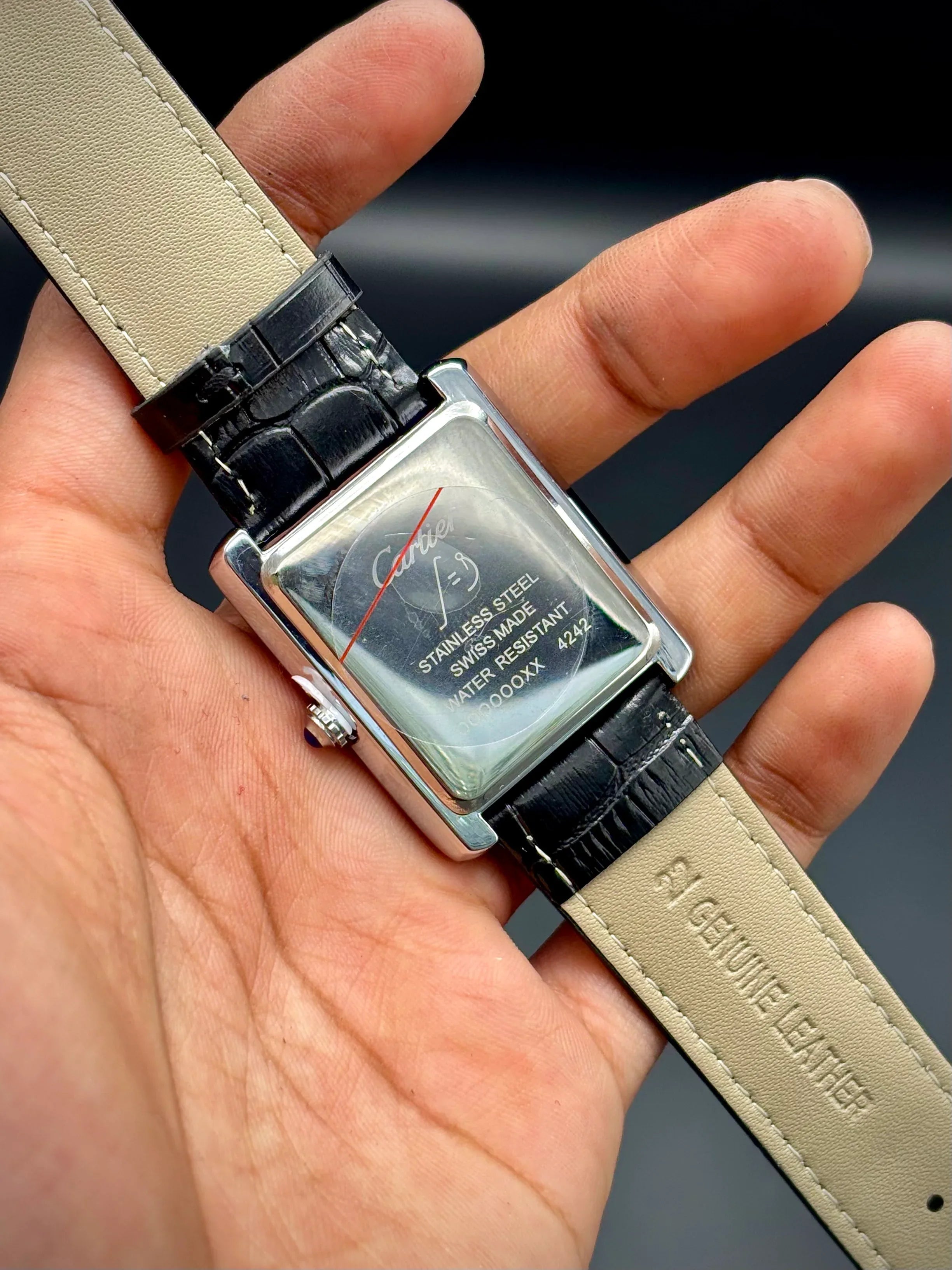 Cartier Tank – White Dial with Black Leather Strap - elapse