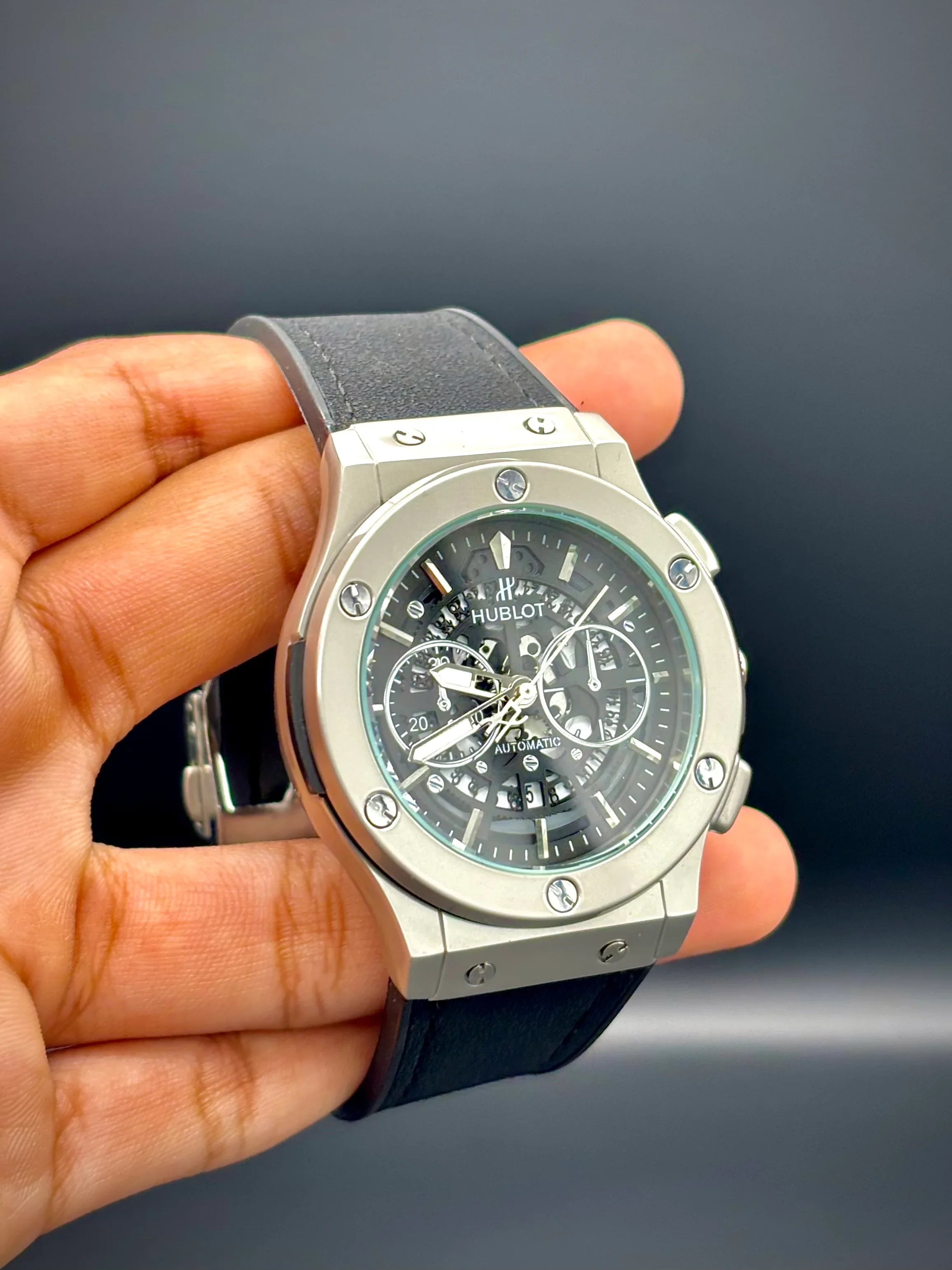 Hublot – Black Dial with Silver Case & Black Strap - elapse