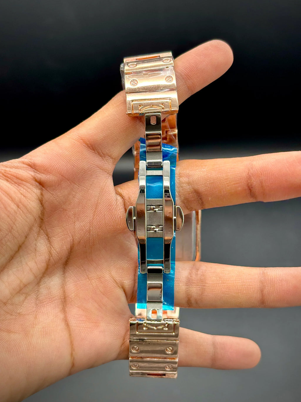 Rose Gold Iced Santos – Cartier-Inspired Moissanite Luxury Watch - elapse