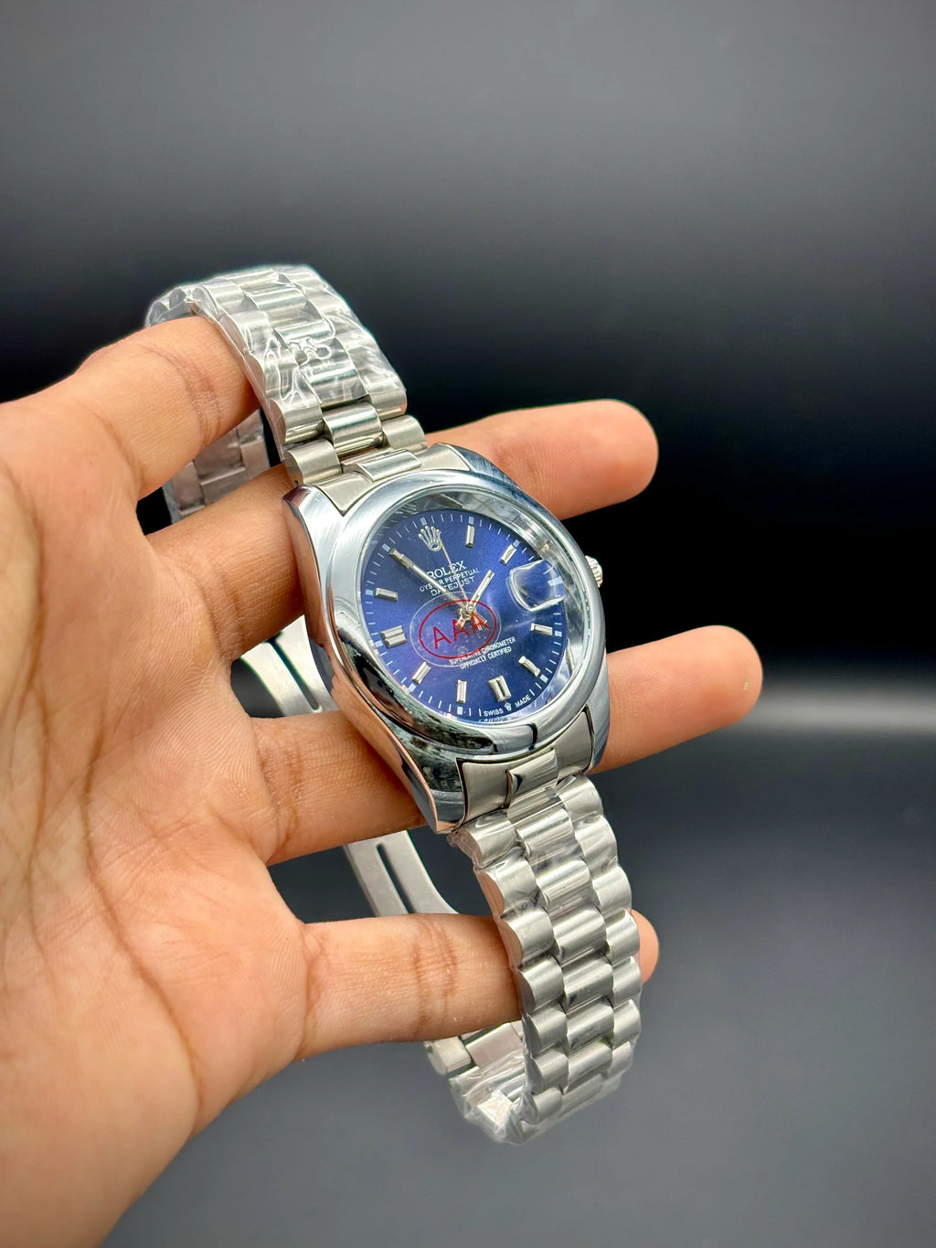 Blue Dial Datejust Style Watch – Polished Silver Bracelet (41 mm) - elapse