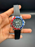 Black Dial "Pepsi" Bezel Watch – Silver Jubilee Bracelet (41 mm) - elapse