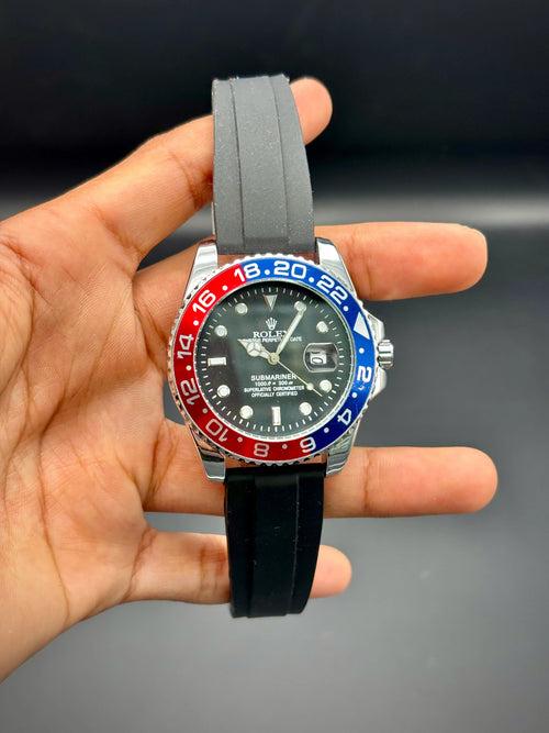 Black Dial "Pepsi" Bezel Watch – Silver Jubilee Bracelet (41 mm) - elapse
