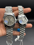 RIZEN Classic Silver Datejust Couple Watch Set – White Diamond Dial | Sapphire Glass - elapse