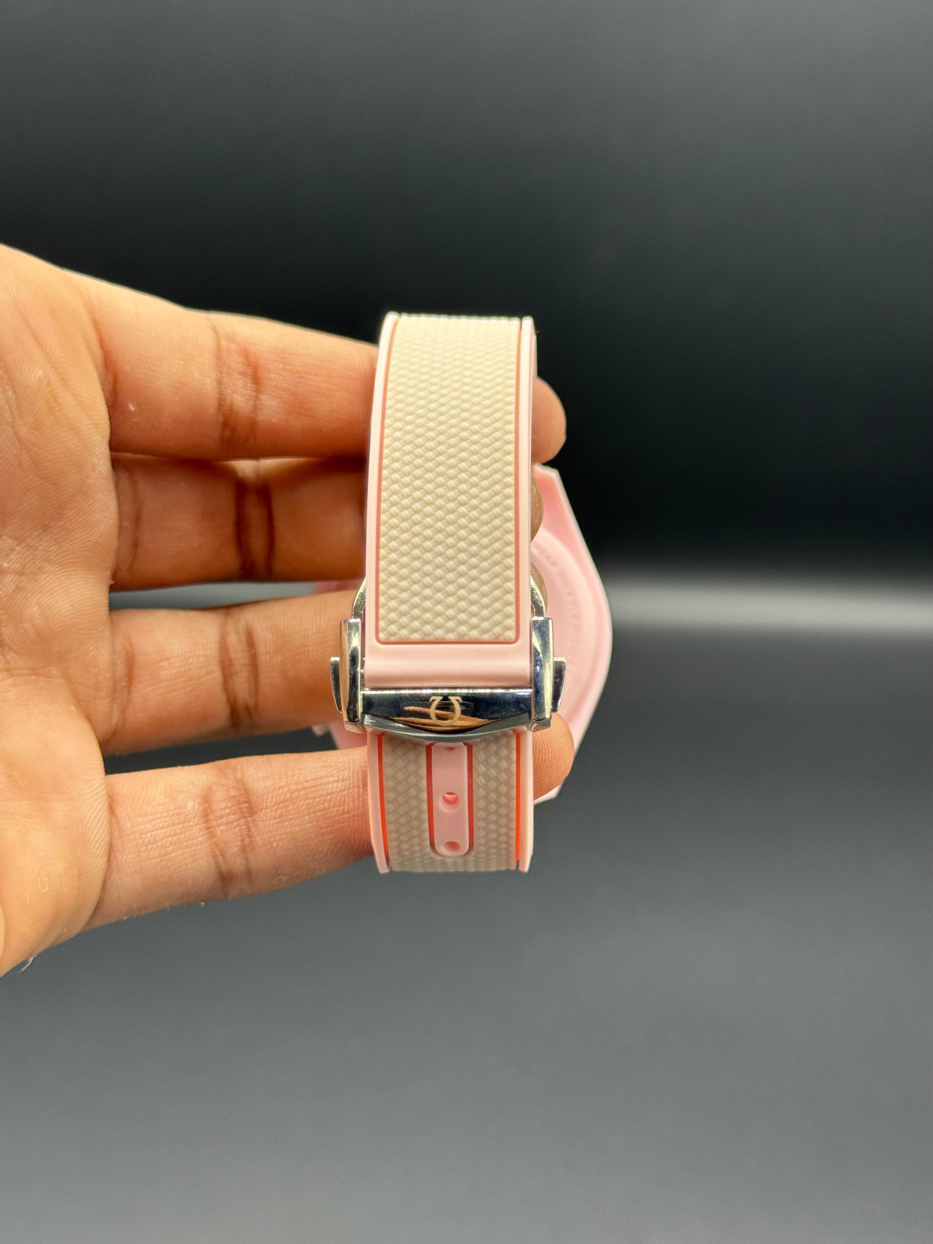 Pink Dial Chronograph Style | Quartz Movement | Pink Silicone Strap | Lightweight Comfort | Bold Sport-Luxury Design