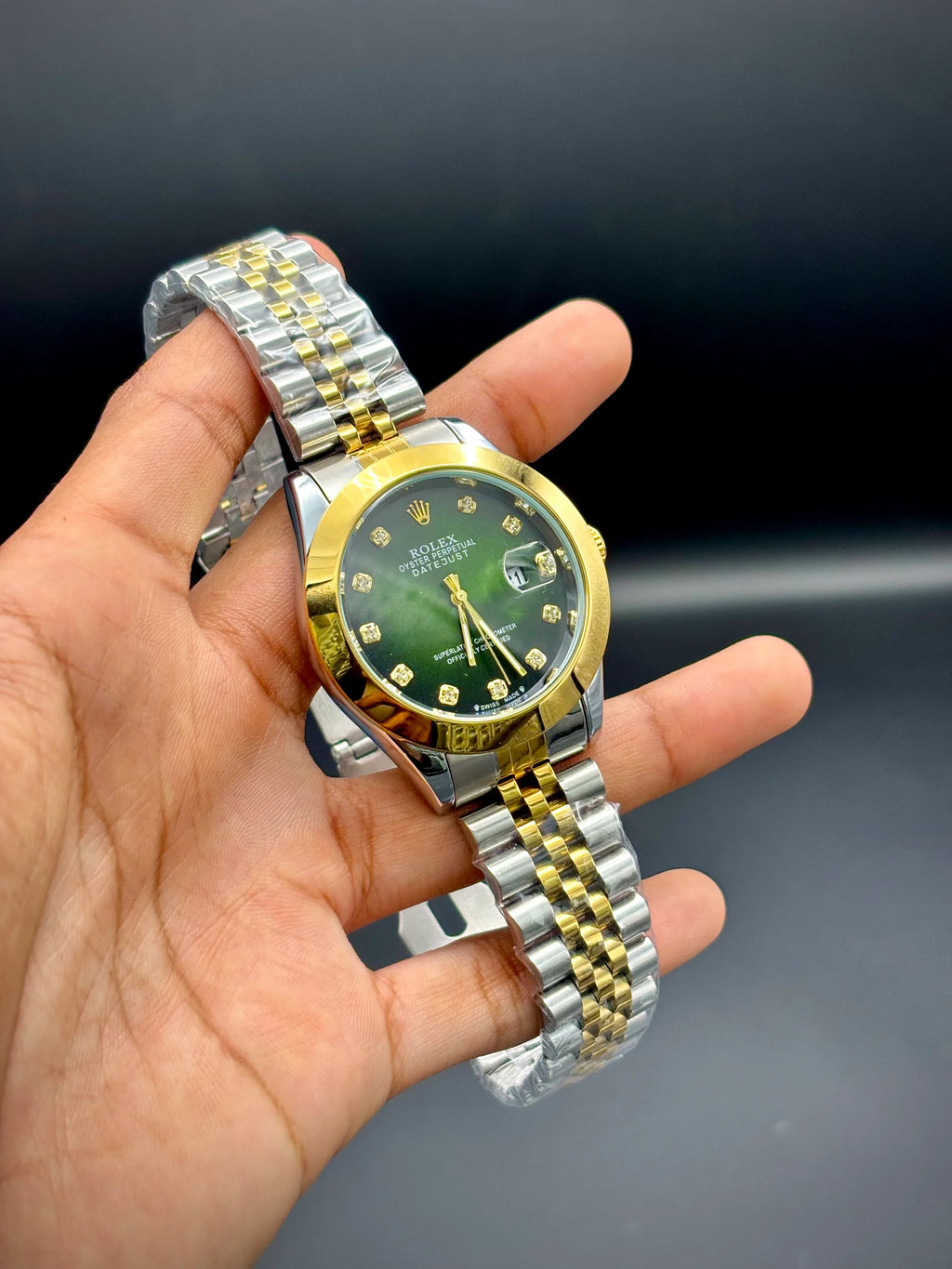 Green Diamond-Marker Watch – Two-Tone Gold & Silver Bracelet (41 mm) - elapse