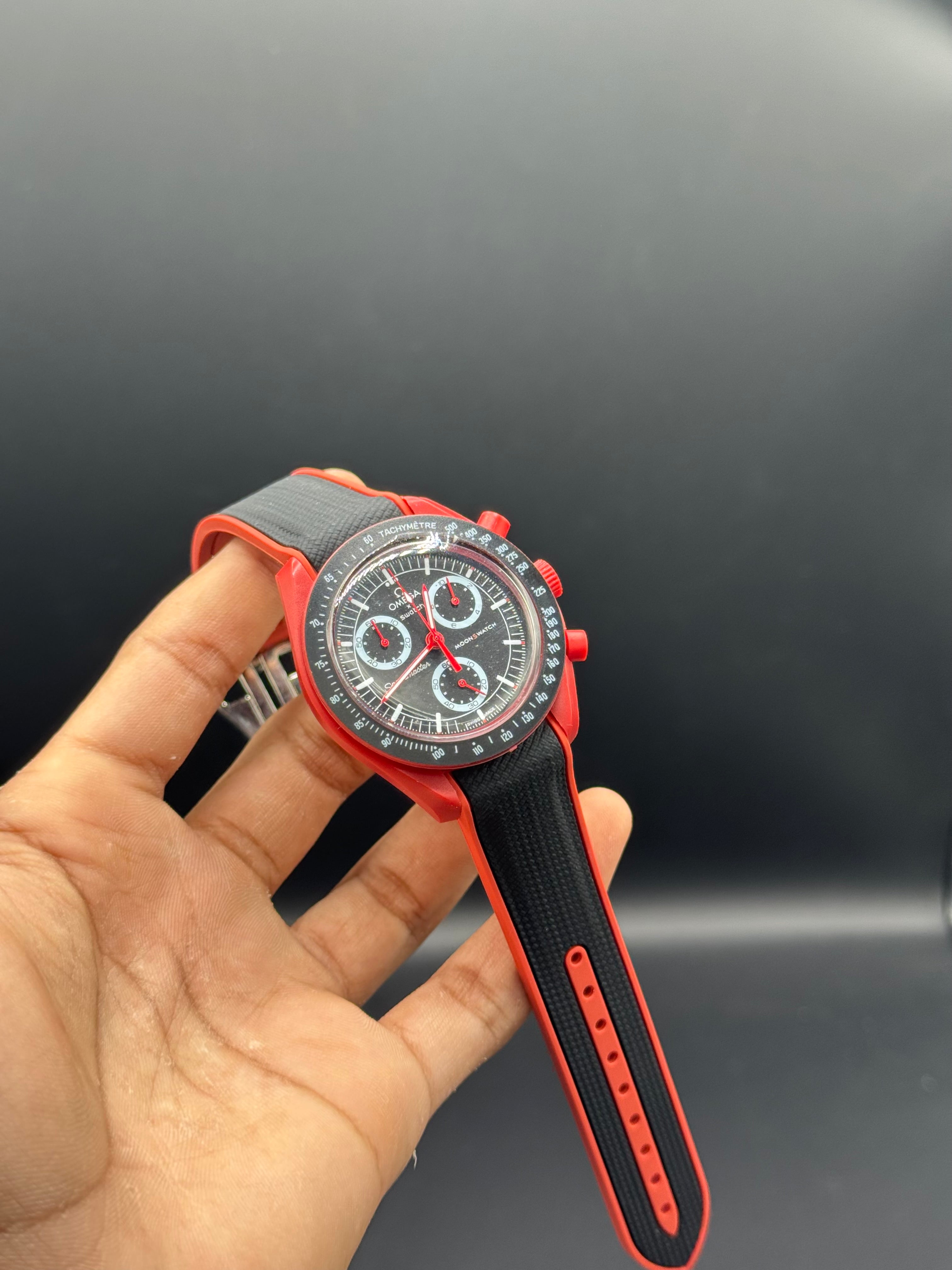 Black & Red Dial Chronograph Style | Quartz Movement | Black Silicone Strap | Lightweight Comfort | Bold Sport-Luxury Design