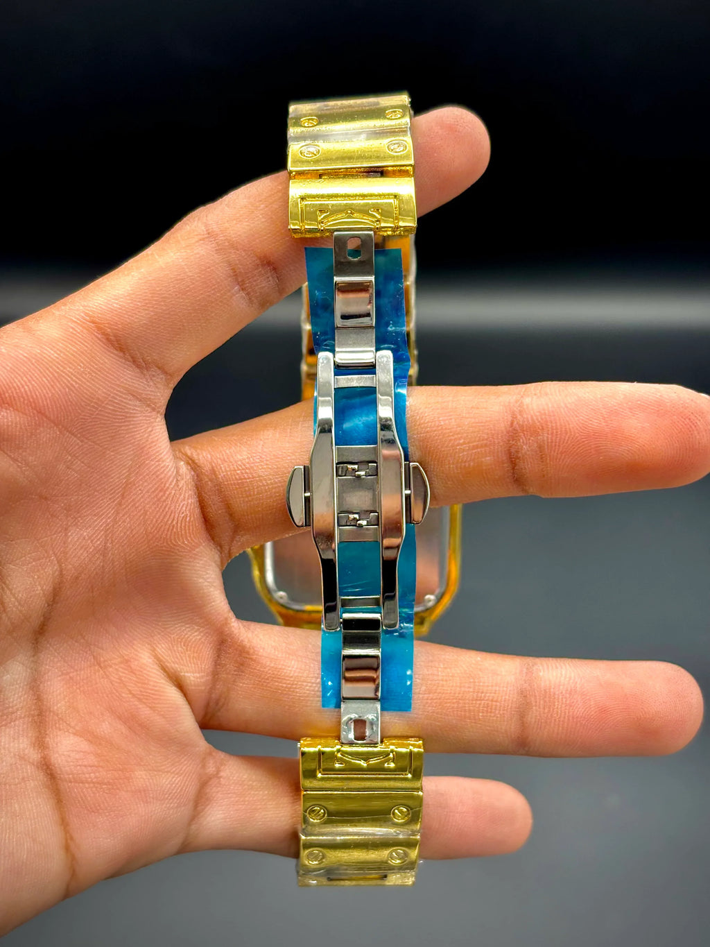 Yellow Gold Iced Santos – Black Dial Cartier-Inspired Luxury Watch - elapse