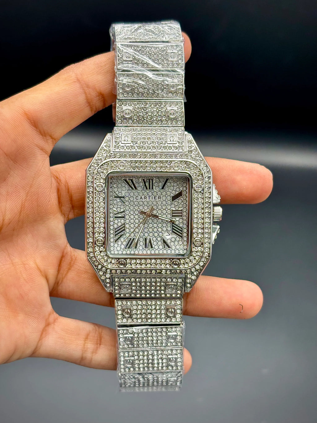 Iced Santos Cartier-Inspired Luxury Watch – Moissanite Diamond Style (Silver) - elapse