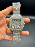 Iced Santos Cartier-Inspired Luxury Watch – Moissanite Diamond Style (Silver) - elapse