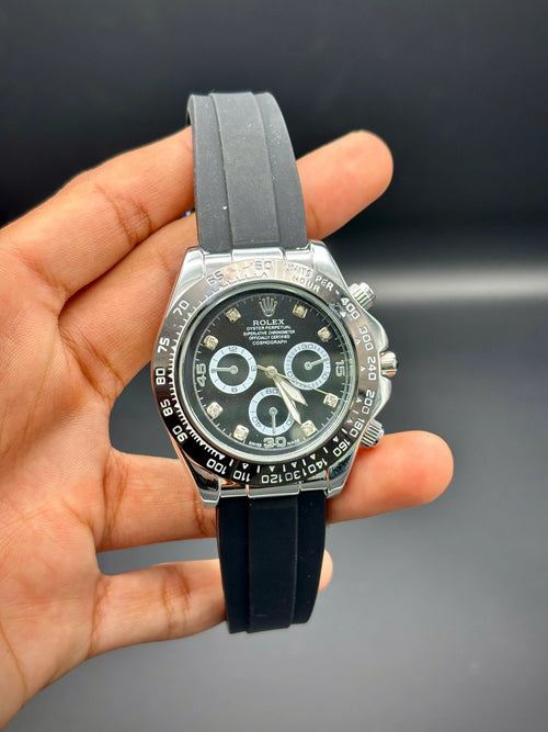 Black Diamond-Marker Daytona Style Watch – Sporty Rubber Strap (42 mm) - elapse