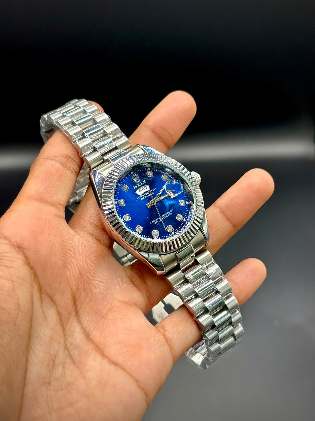 Blue Dial Silver Chain Watch – Datejust 41 - elapse