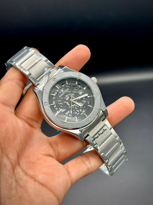 Audemars Piguet–Inspired Royal Oak – Black Dial with Silver Bracelet - elapse
