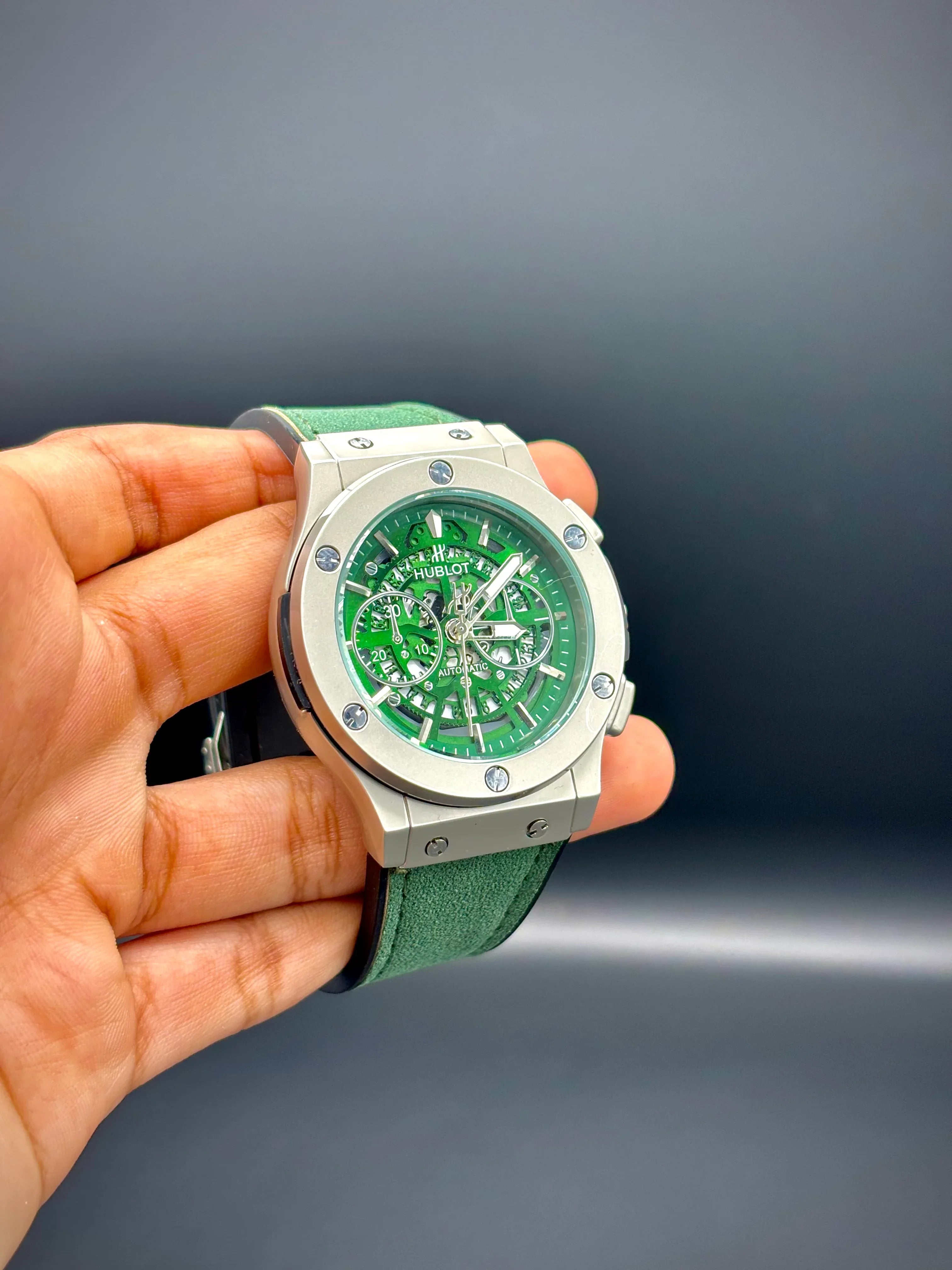 Hublot – Green Dial with Silver Case & Green Leather Strap - elapse