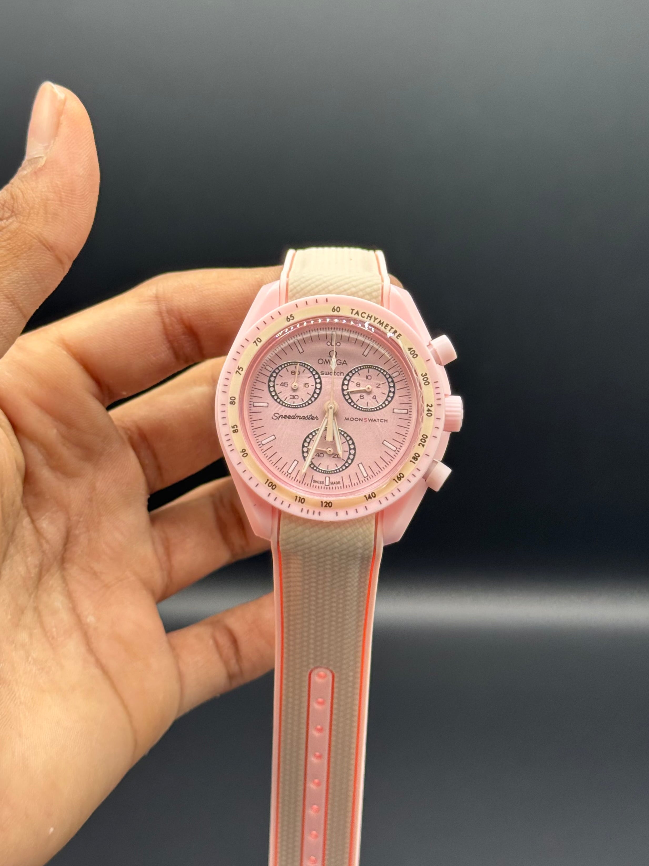 Pink Dial Chronograph Style | Quartz Movement | Pink Silicone Strap | Lightweight Comfort | Bold Sport-Luxury Design