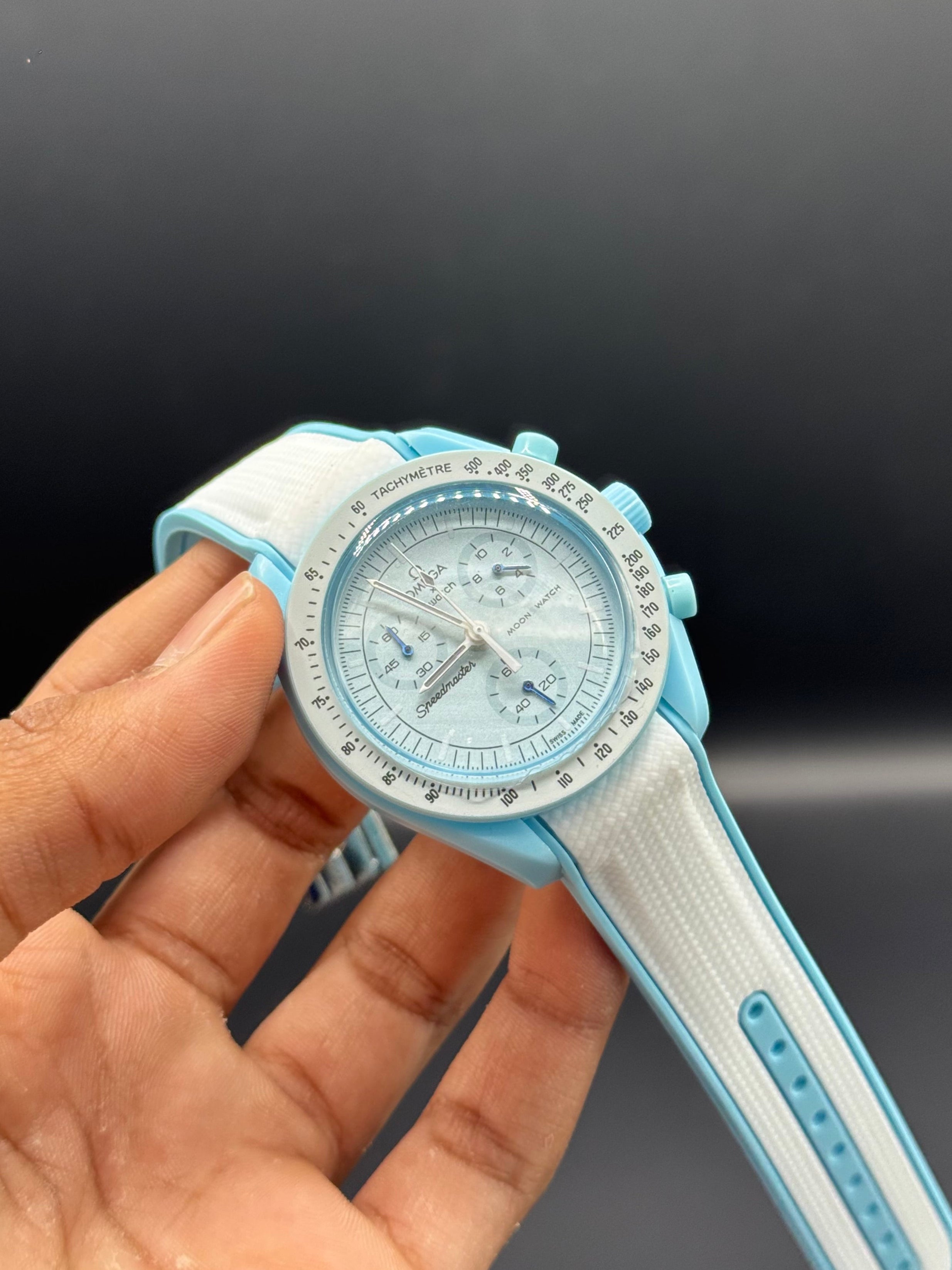 Ice Blue Dial Chronograph Style | Quartz Movement | White Silicone Strap | Lightweight Comfort | Bold Sport-Luxury Design