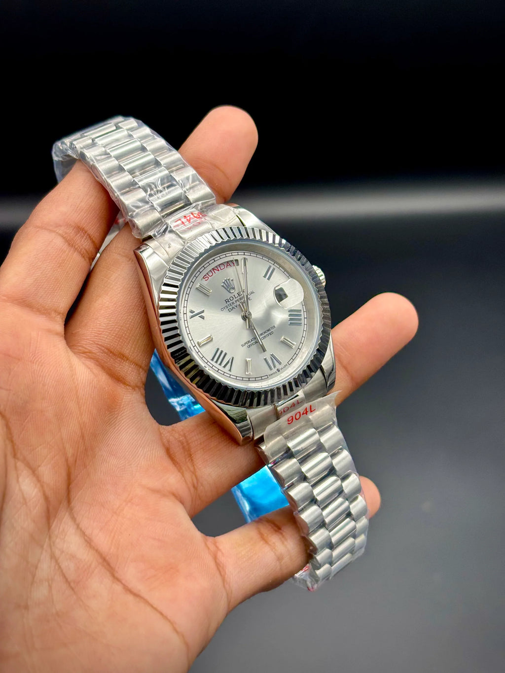 Master Grade YZ Day-Date – Rolex-Inspired Silver Watch (White Dial) - elapse
