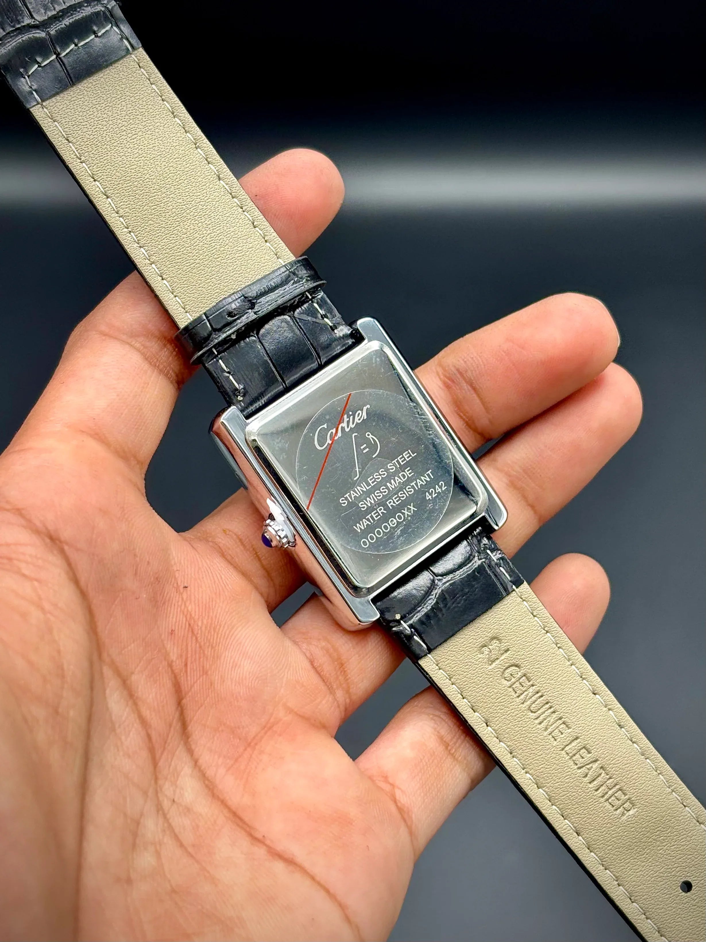 Cartier Tank – Black Dial with Black Leather Strap - elapse