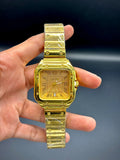 Yellow Gold Iced Santos – Black Dial Cartier-Inspired Luxury Watch - elapse