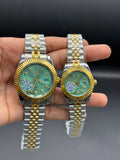 RIZEN Two-Tone Gold & Silver Couple Watch Set – Emerald Green Dial | Premium Quartz - elapse