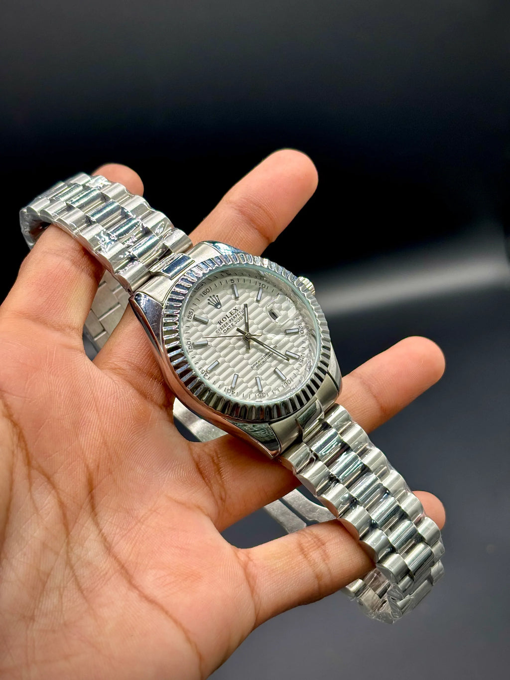 White Textured Dial Silver Chain Watch – Datejust 41 - elapse