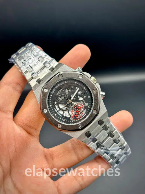 Audemars Piguet Royal Oak – Black Textured Dial with Black Case & Silver Bracelet - elapse